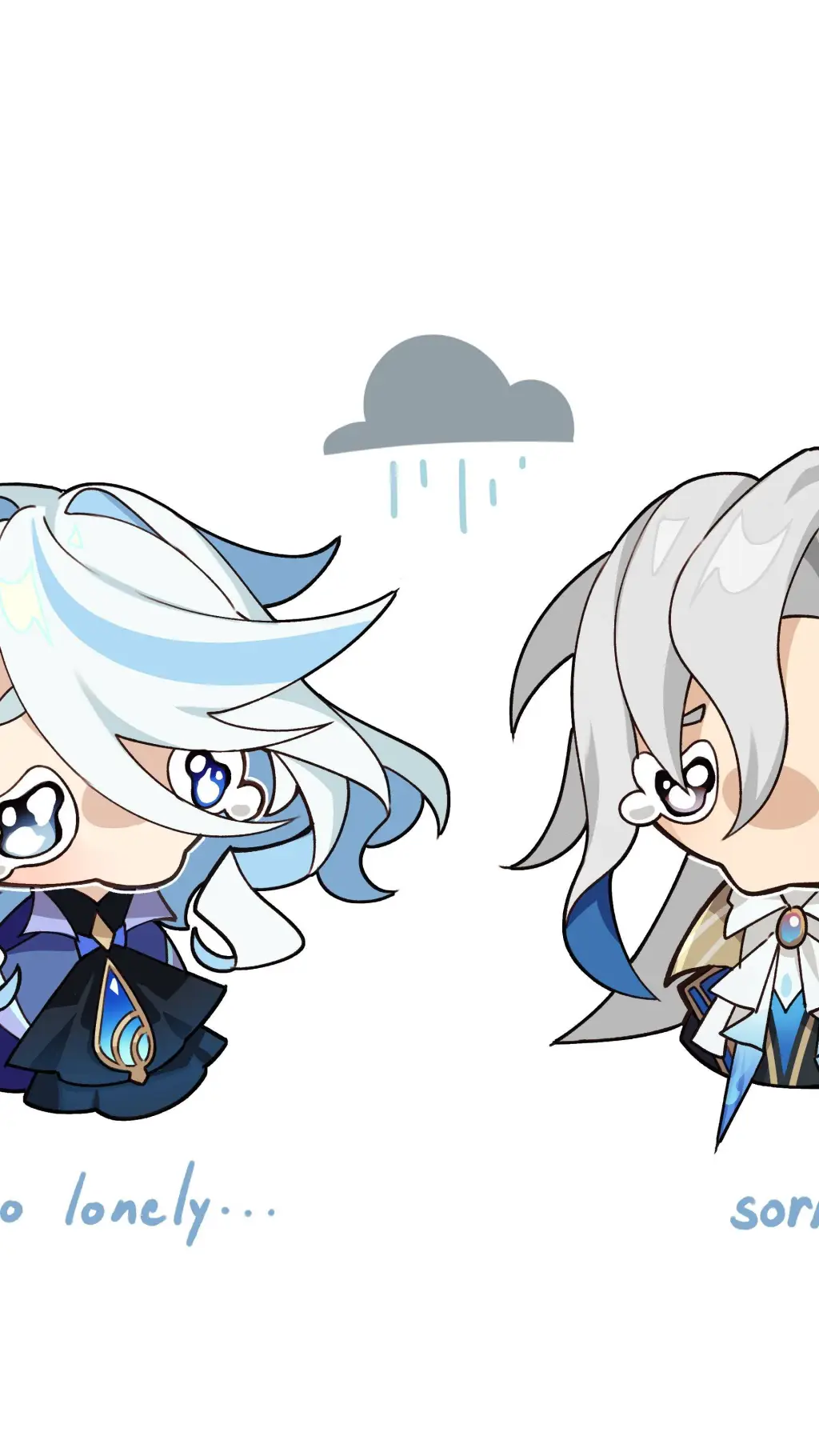ai character: sad Furina & Neuvi background