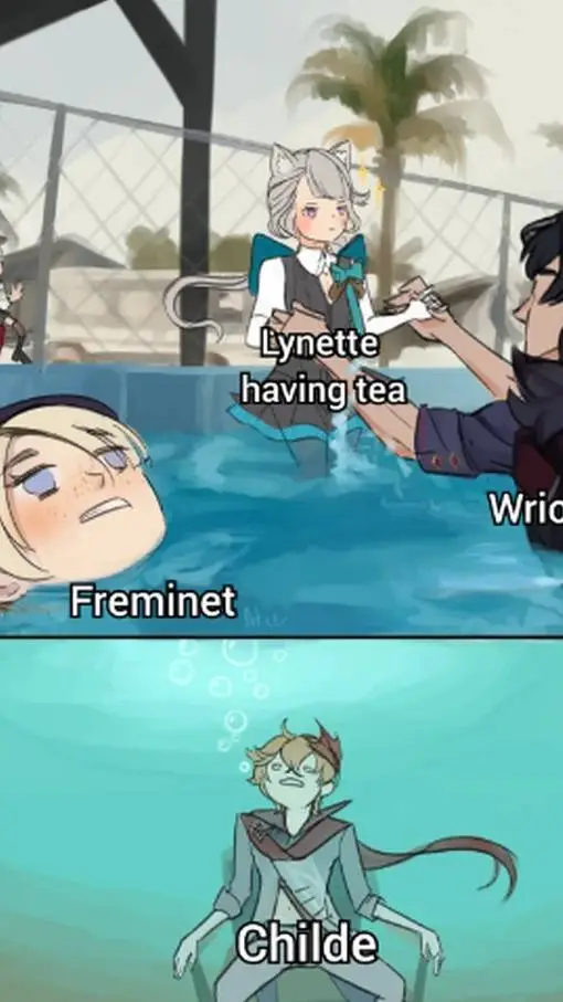 ai character: Fontaine@ the pool background