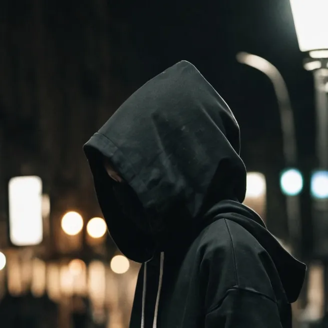 chat with ai character: black hoodie