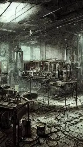 ai character: abandoned lab background