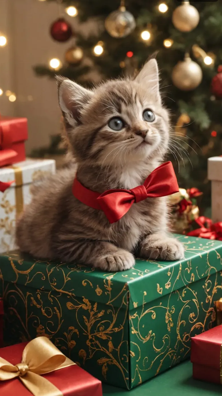 ai character: Christmas kitten background