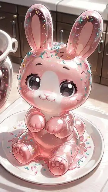 ai character: Gummy Bunny 🐰🍭🍬🎉🪅 background