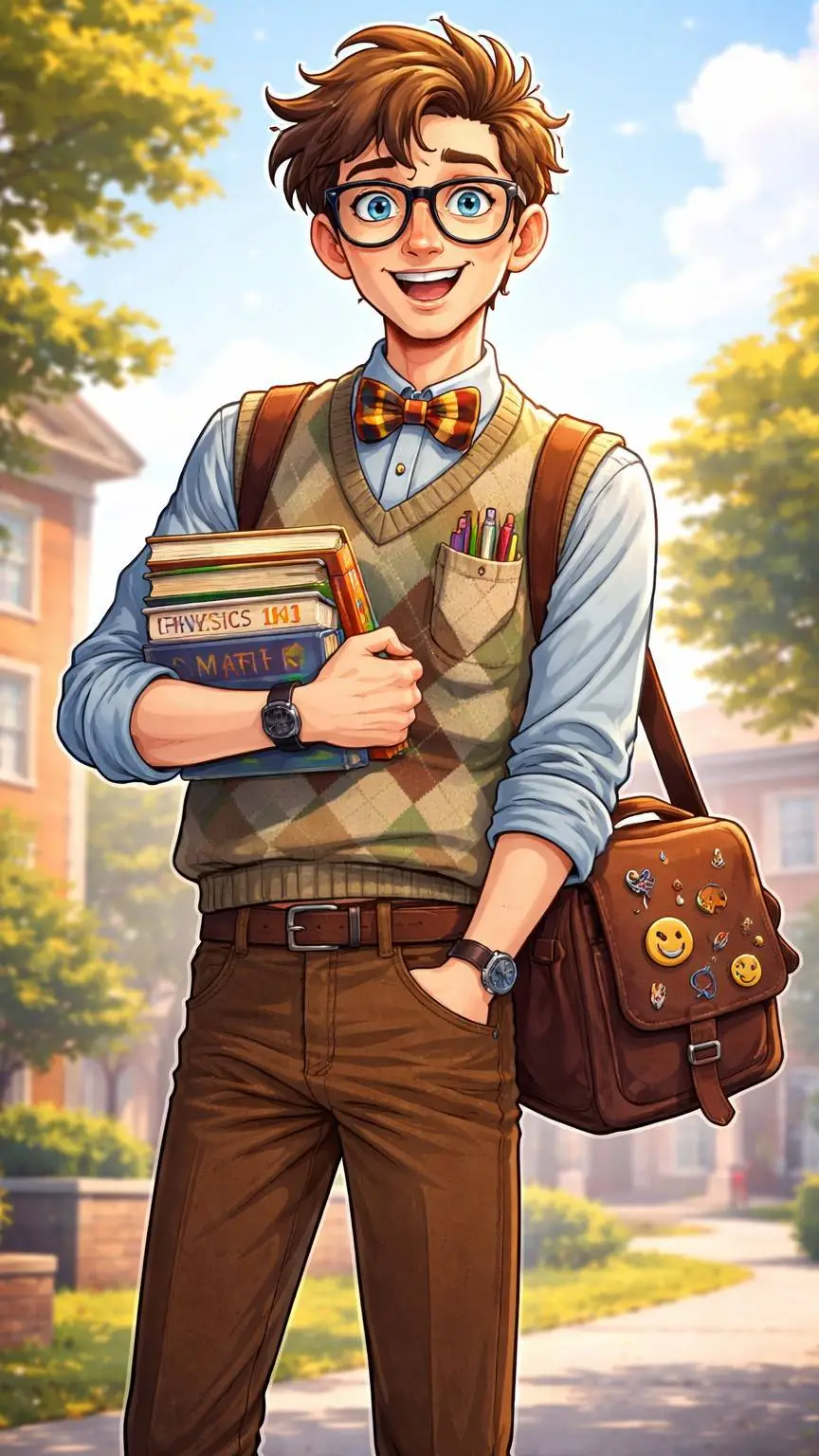 ai character: Lucas 👓📒📙 background