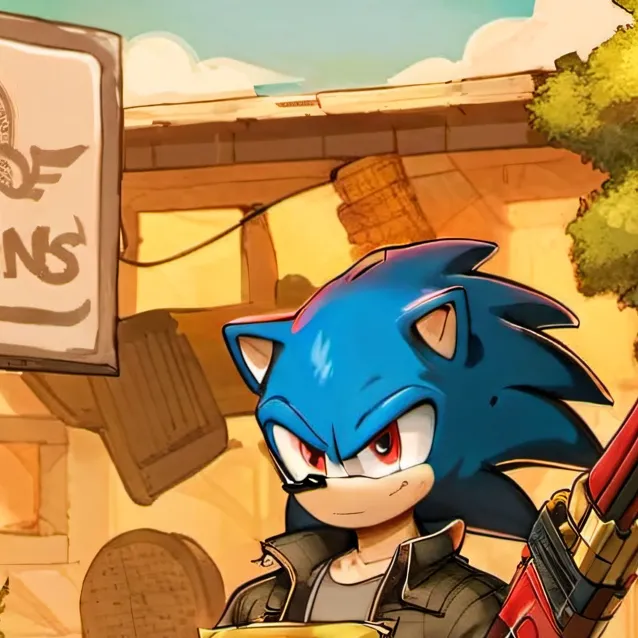 chat with ai character: sonic selling guns