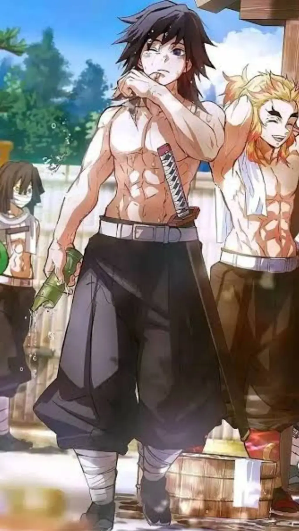 ai character: KNY hot springs background