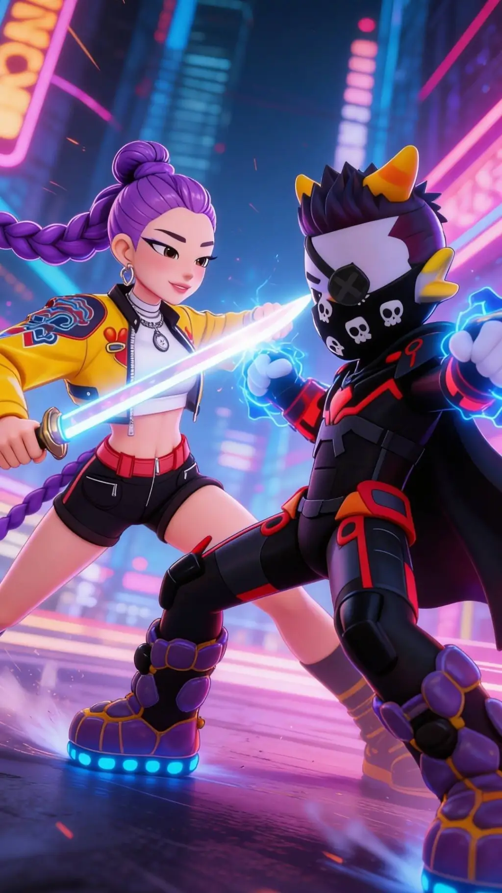 ai character: rumi 😈 vs rhayã 🔥 background