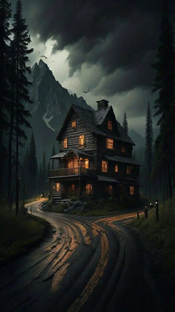 ai character: дом в лесу background