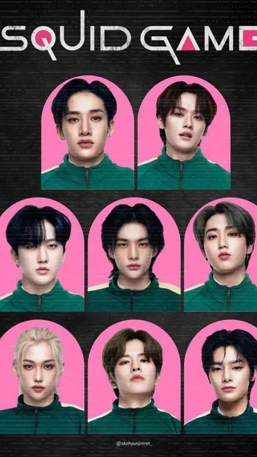 ai character: Squid GameS2 x SKZ background