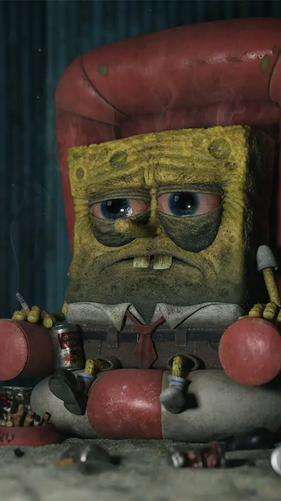 ai character: Drunk Spongebob background