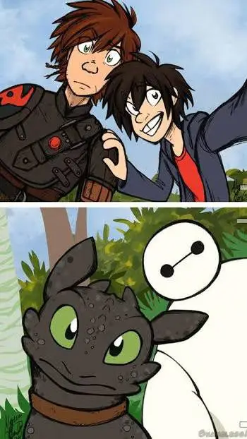 ai character: baymax y chimuelo  background