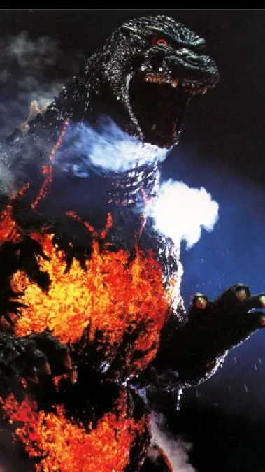 ai character: burning Godzilla  background