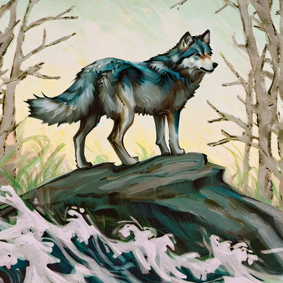 chat with ai character: Giant blue Wolf