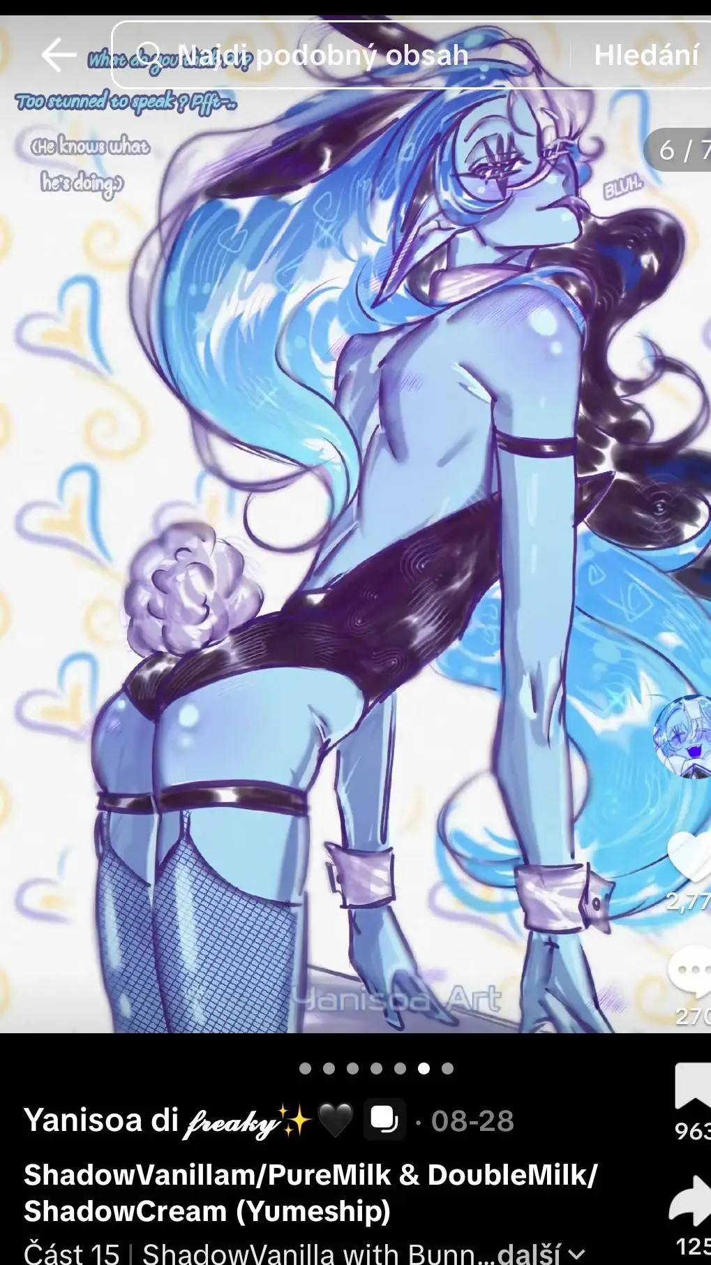 ai character: SMC in bodysuit 💙🫐 background