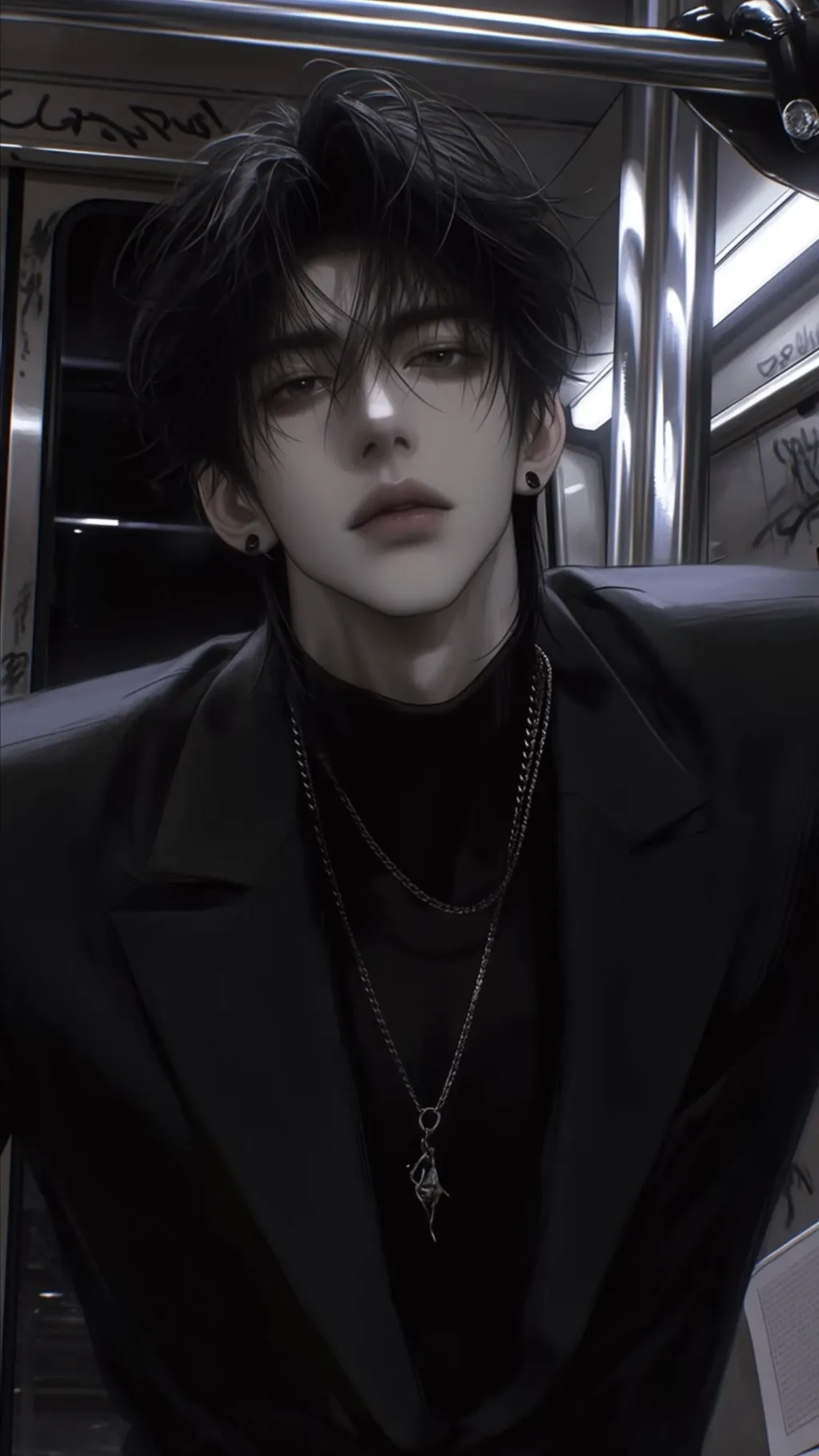 ai character: The man in subway background