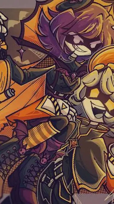 ai character: MD en Halloween background