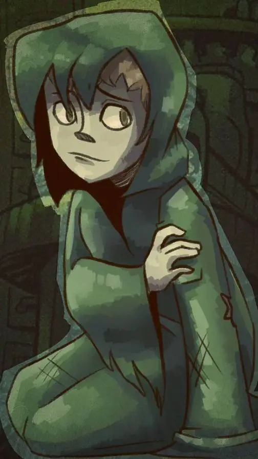 ai character: Four/boy in green  background
