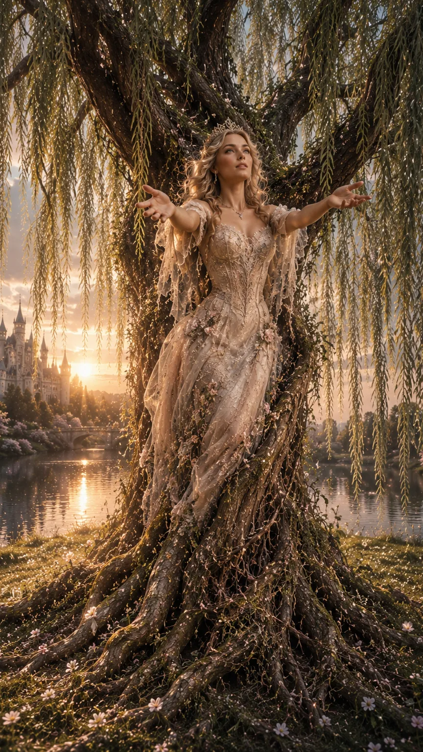 ai character: Princess & Tree background
