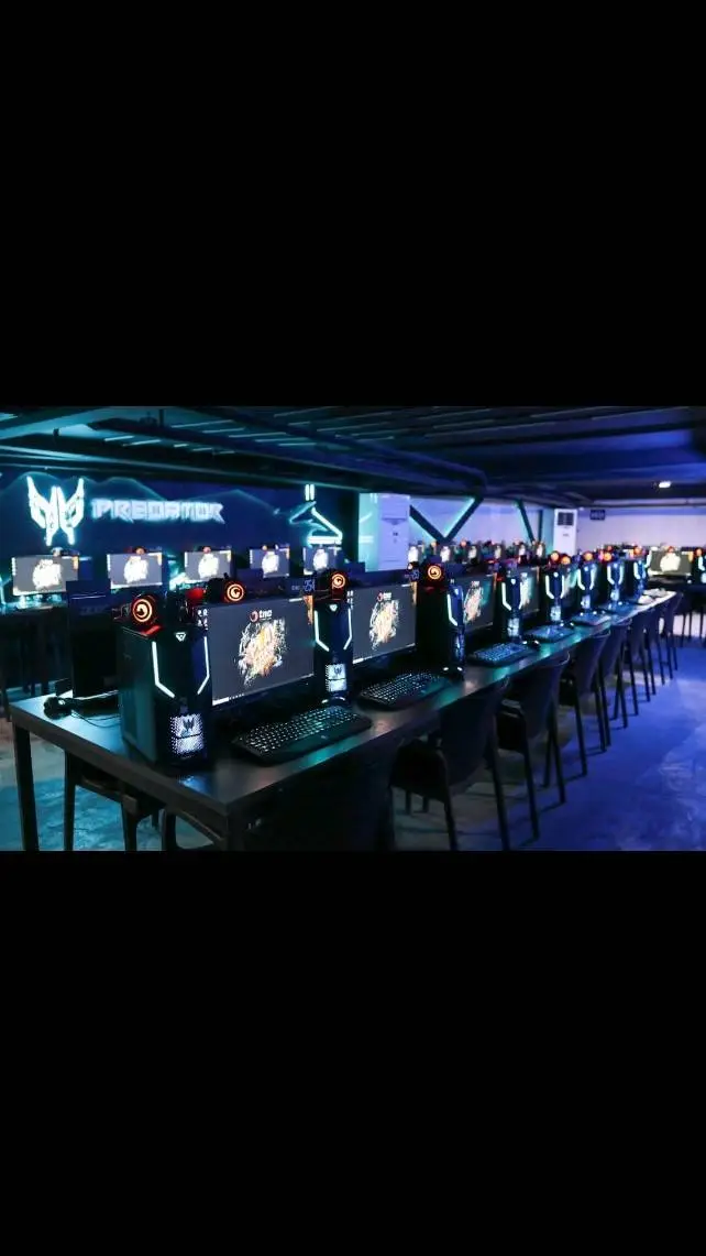 ai character: internet cafe background
