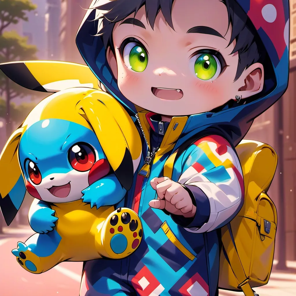 chat with ai character: Bebé y su Pikachu