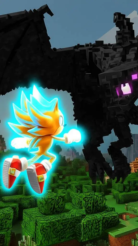ai character: SonicvsEnderDragon background