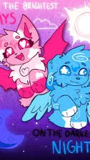 ai character: Fluffy and puffin background
