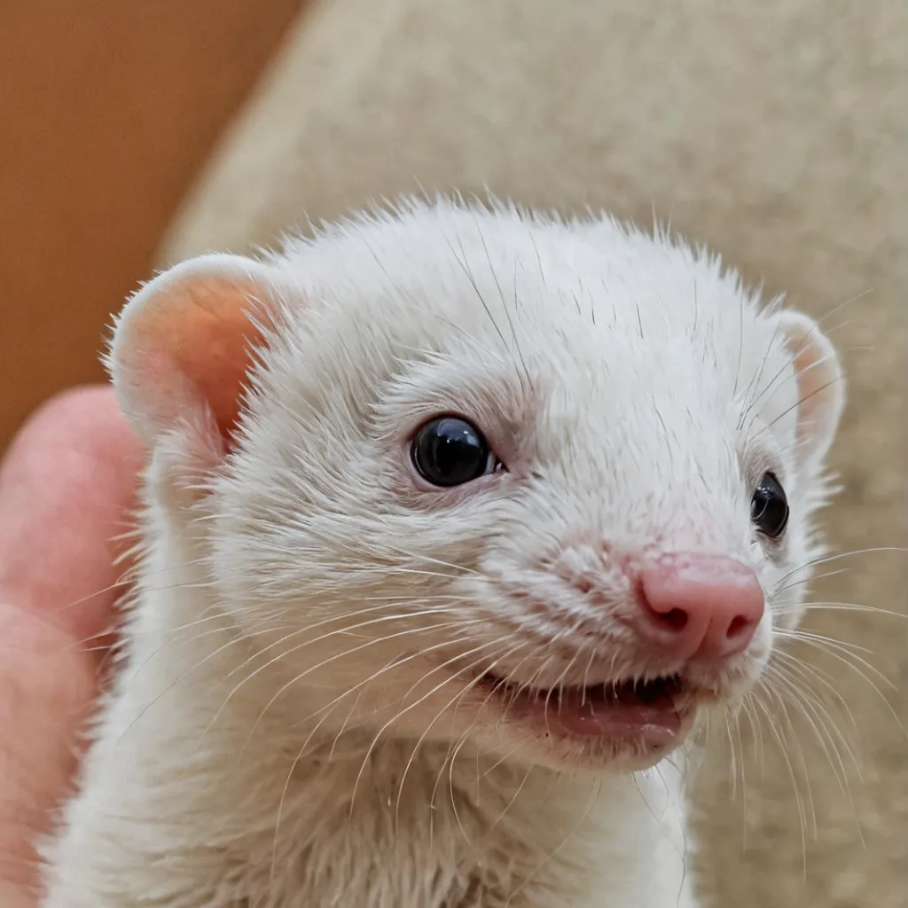chat with ai character: Baby albino ferret