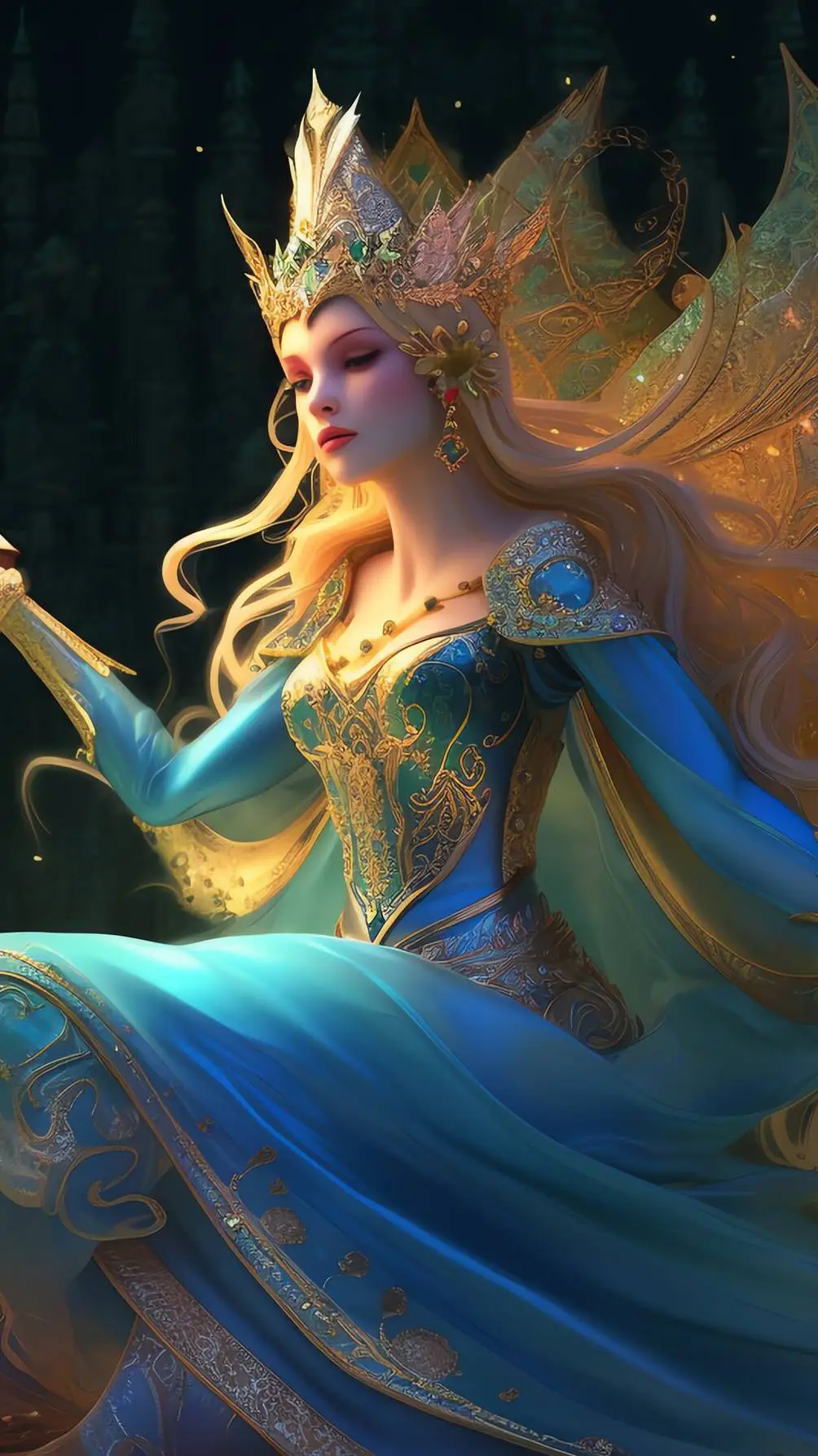 ai character: Queen of gold  background