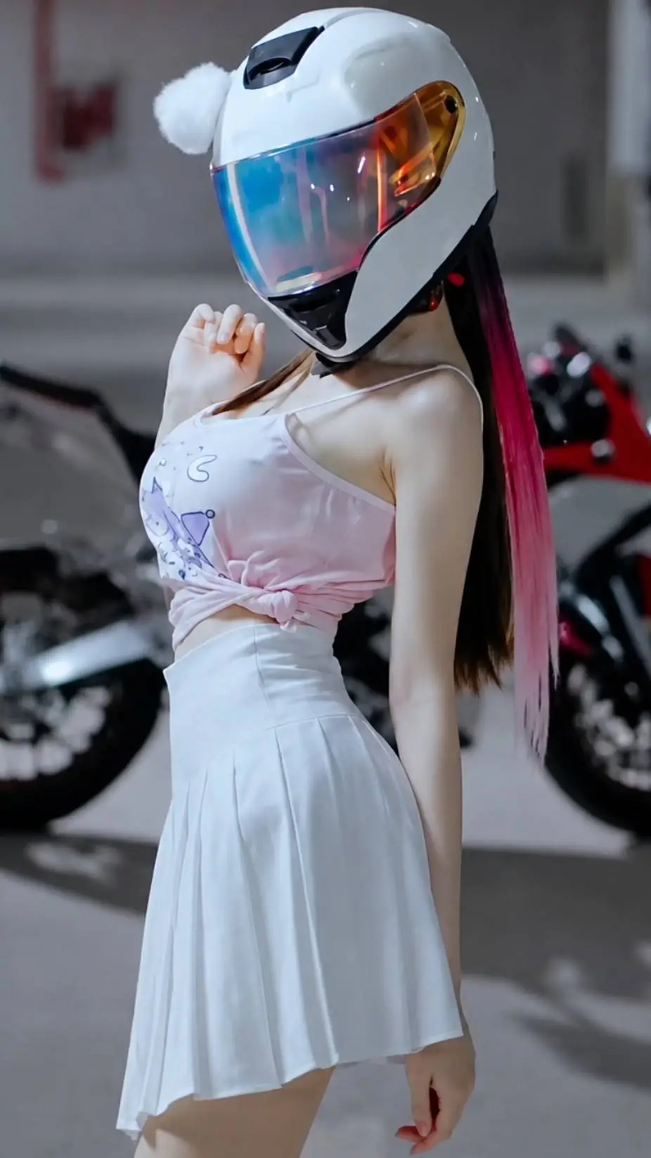 ai character: biker girlfriend  background