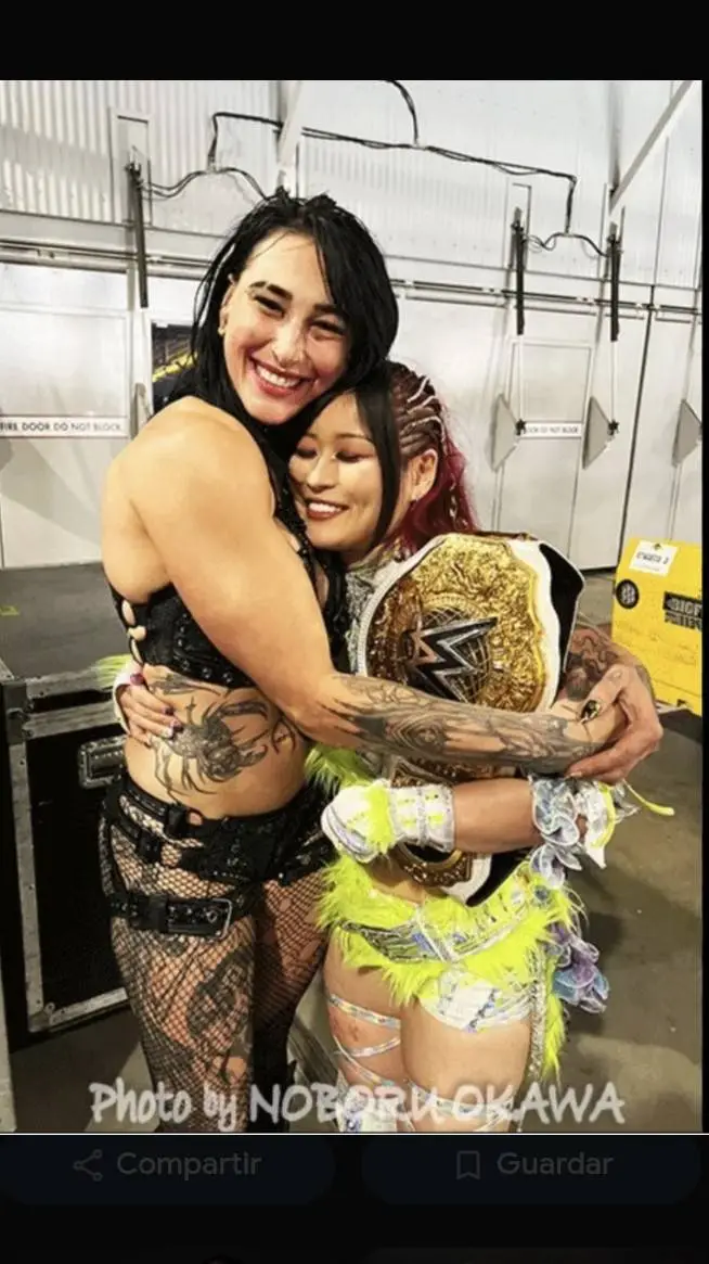 ai character: Rhea Ripley y Iyo  background