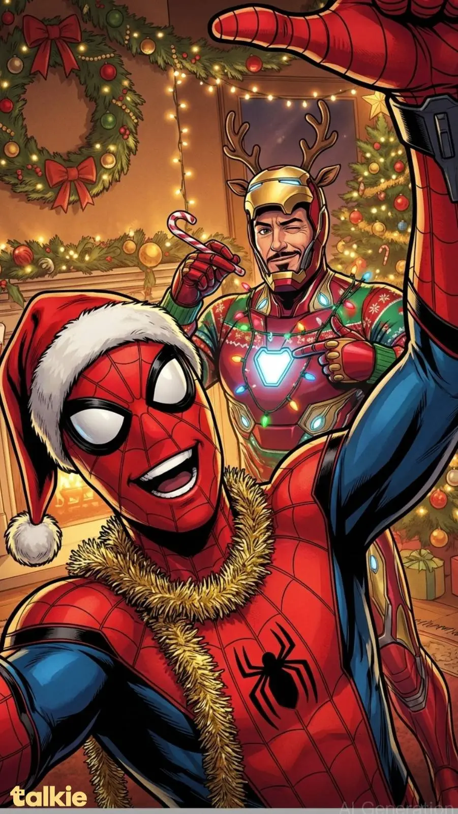ai character: Iron-Spider Xmas background