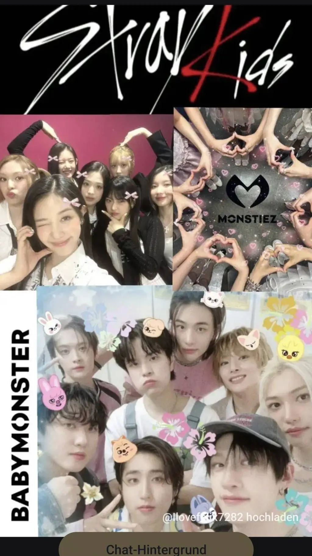 ai character: baby monster & skz background