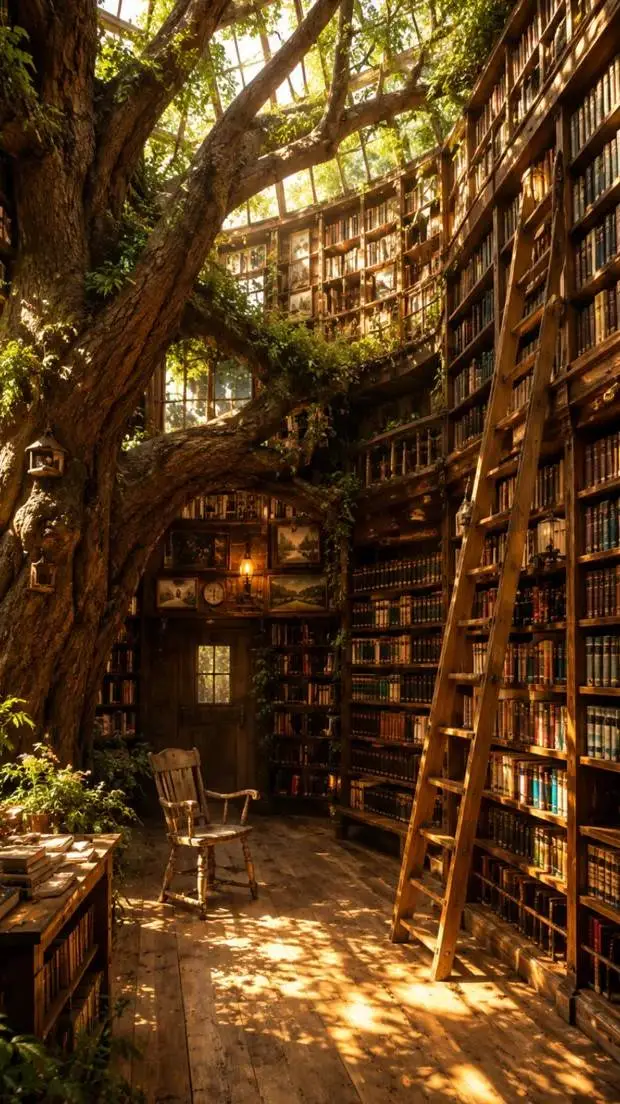 ai character: Magic Library  background