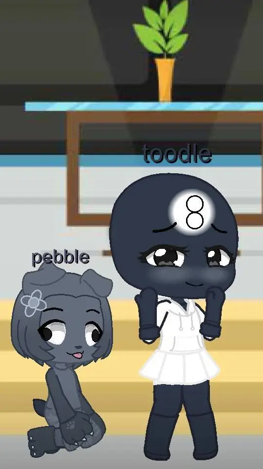 ai character: 🎱toodle & pebble🐶🪨 background