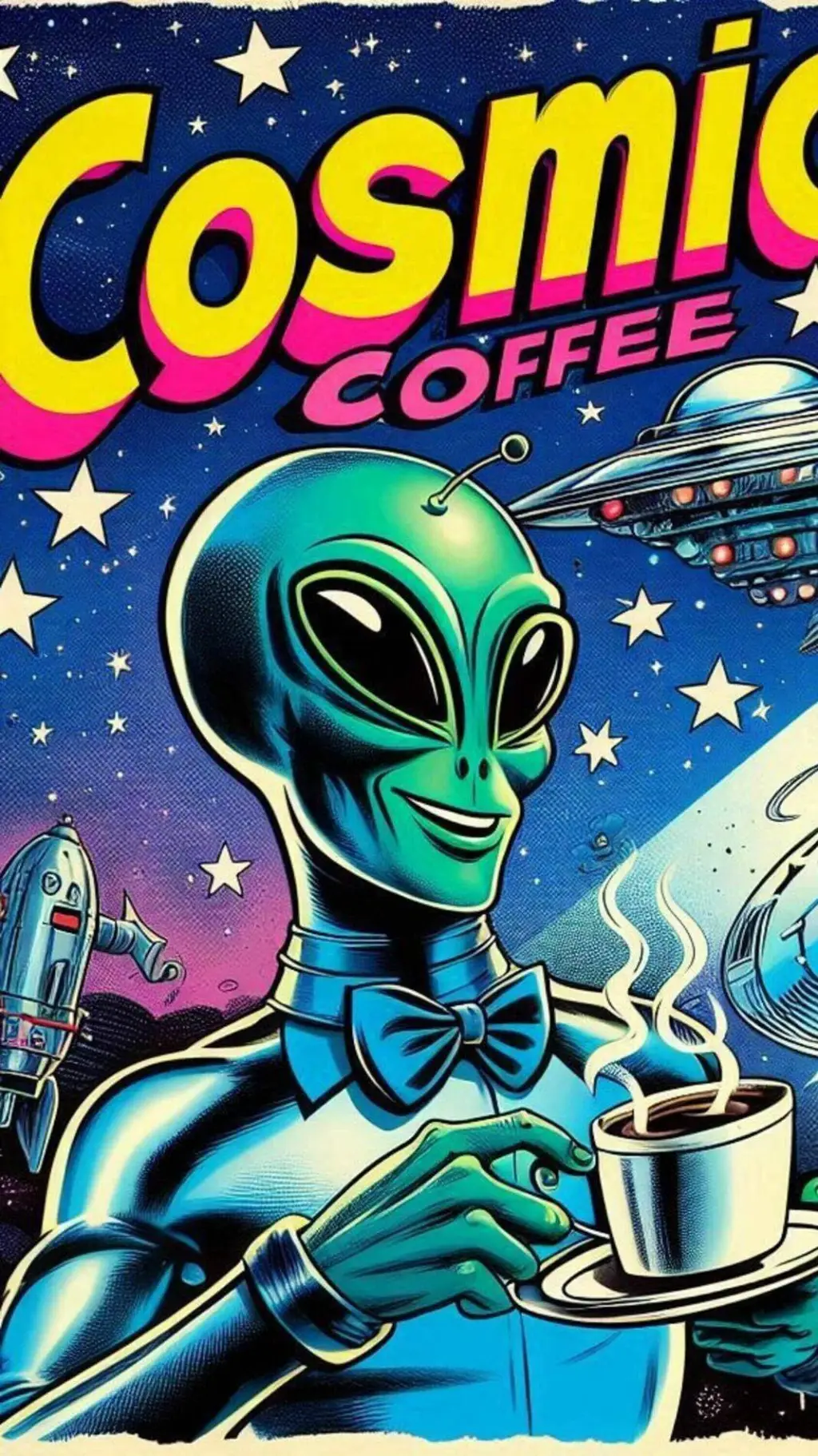 ai character: Cosmic CoffeeStore background