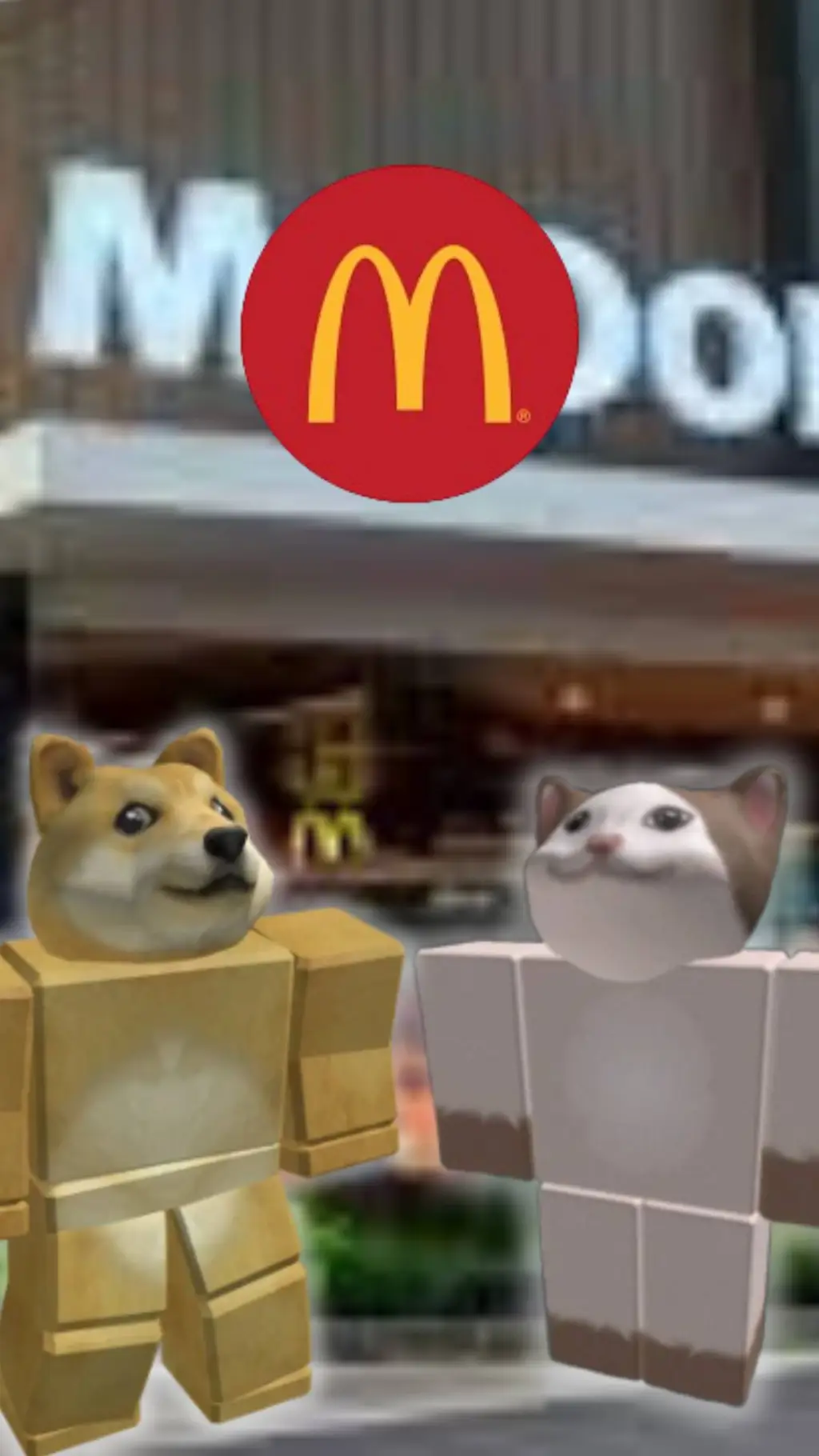 ai character: Dog et Cat au Mcdo background