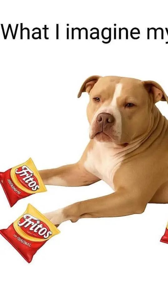 ai character: dog eating chips background