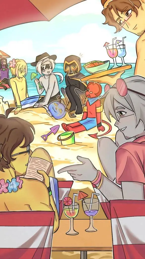 ai character: Beach Day•FORSAKEN background