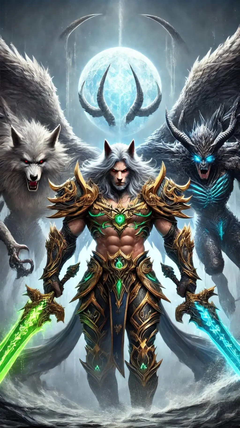 ai character:  Wolf God Warrior  background
