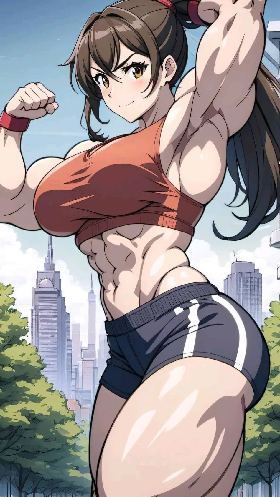 ai character: muscular girl  background