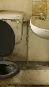 ai character: Abandoned bathroom background