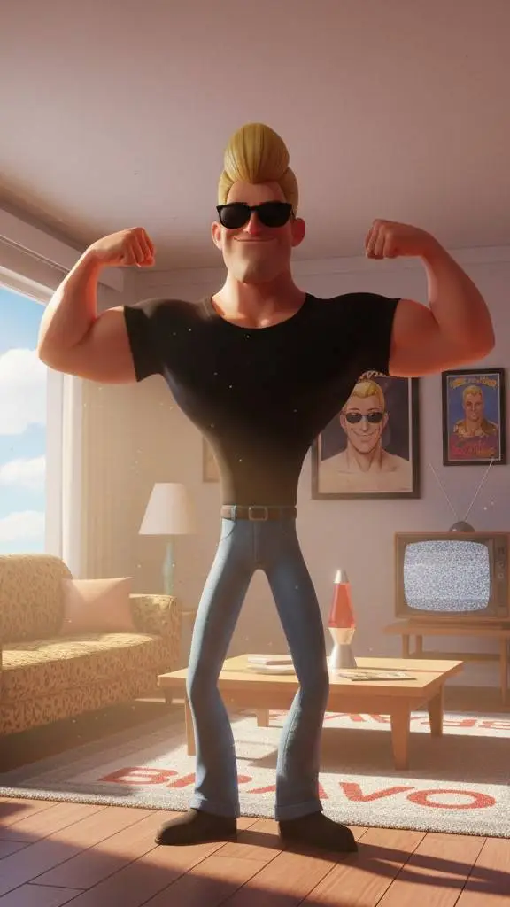 ai character: Johnny Bravo background