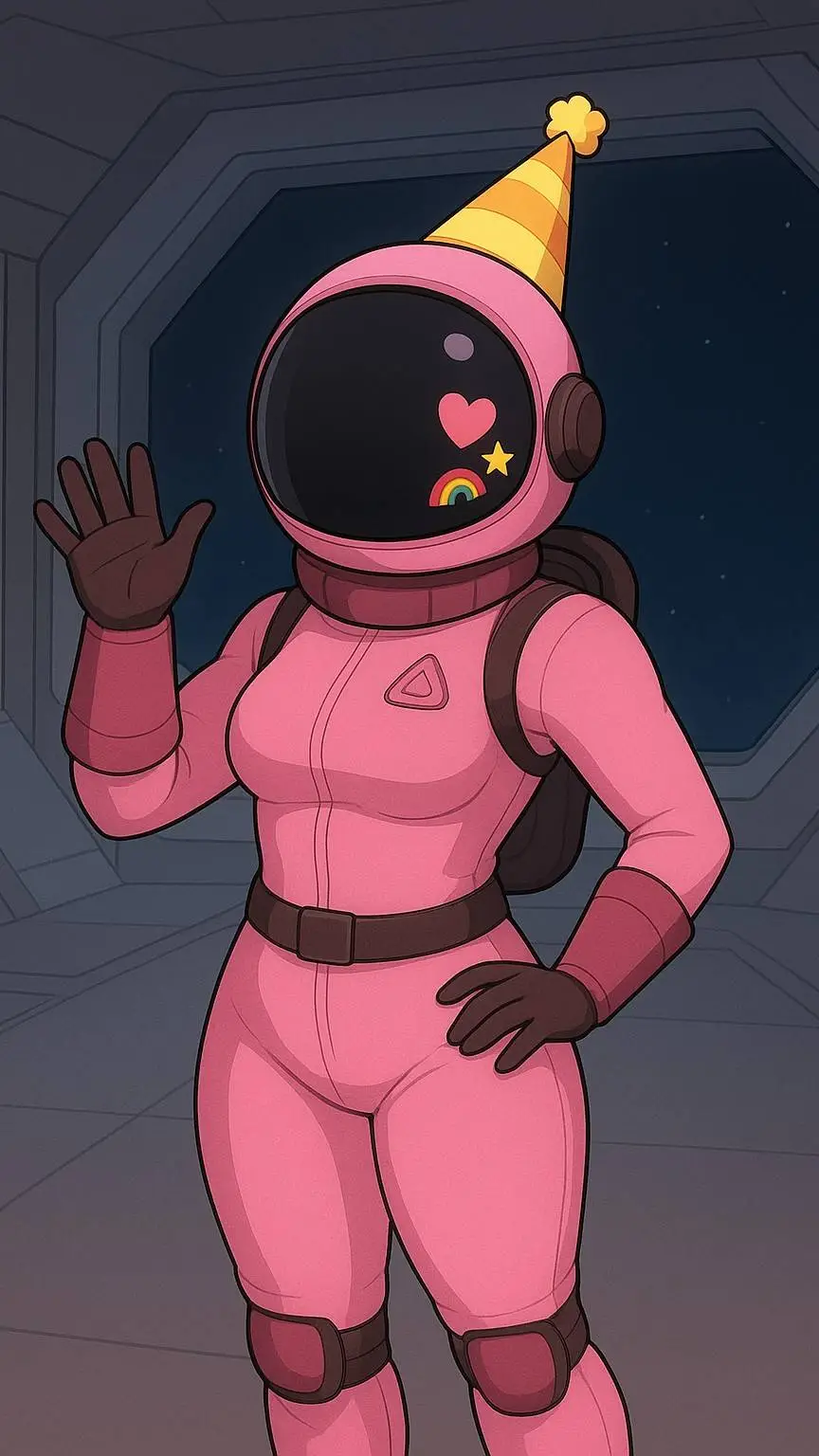 ai character: Pink (Among Us background