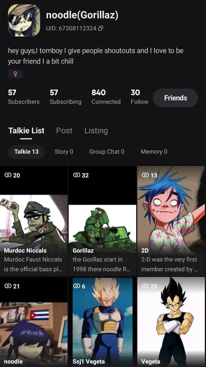 ai character: Noodle(Gorilaz) background