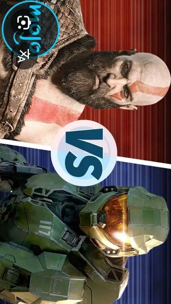 ai character: GOD OF WAR VS HALO background