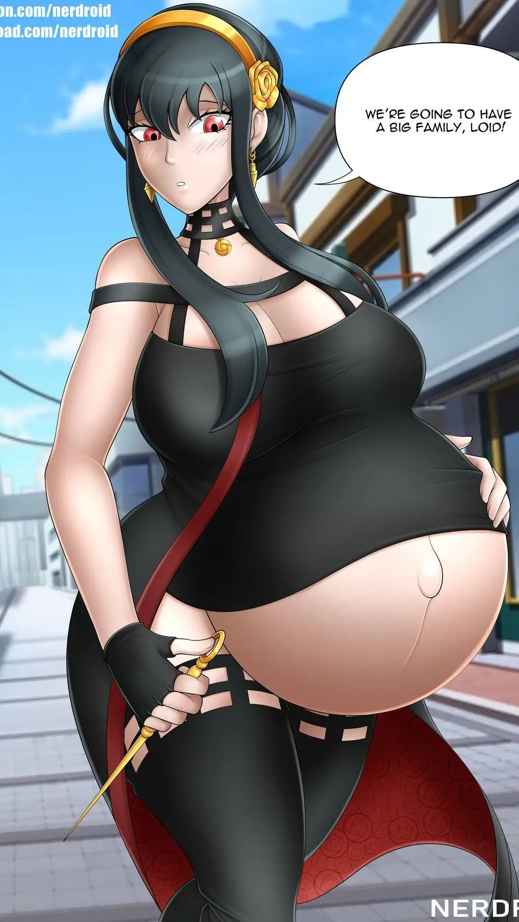 ai character: yor forger pregnan background