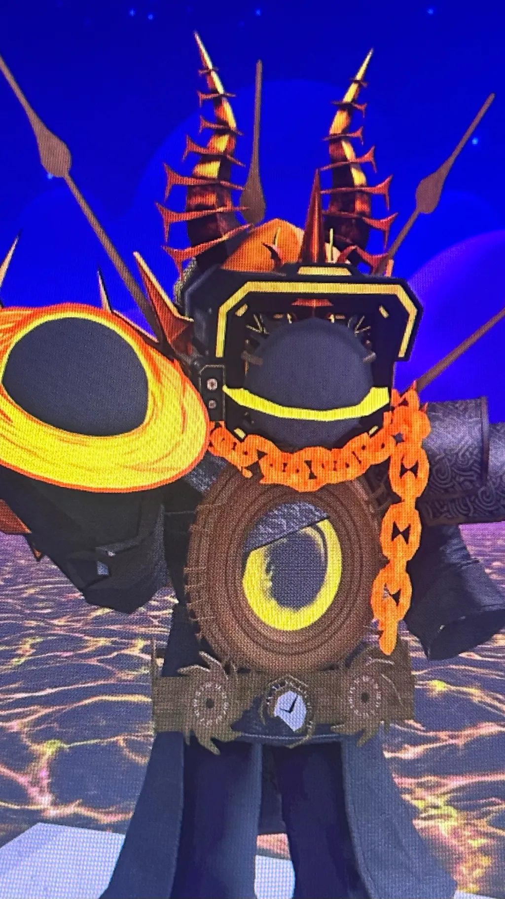 ai character: Sinister gold  background