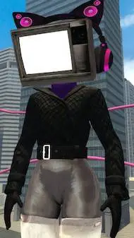 ai character: Large TV woman  background