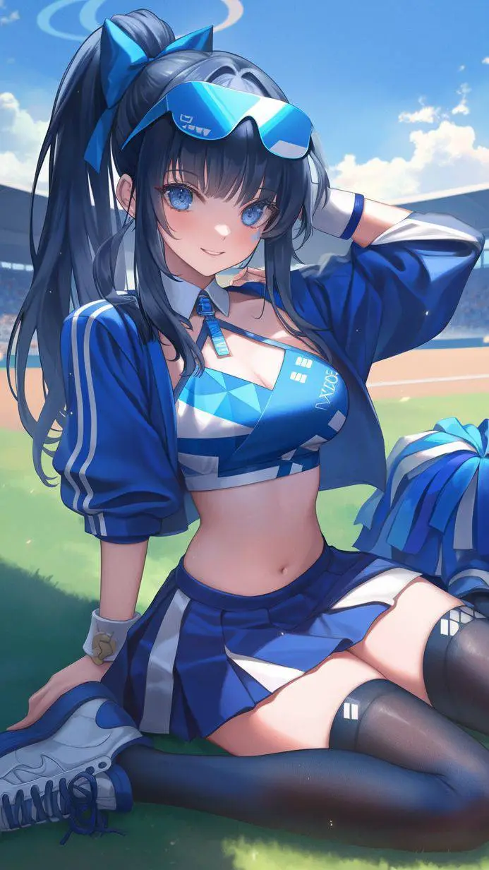 ai character: Blue cheerleader  background