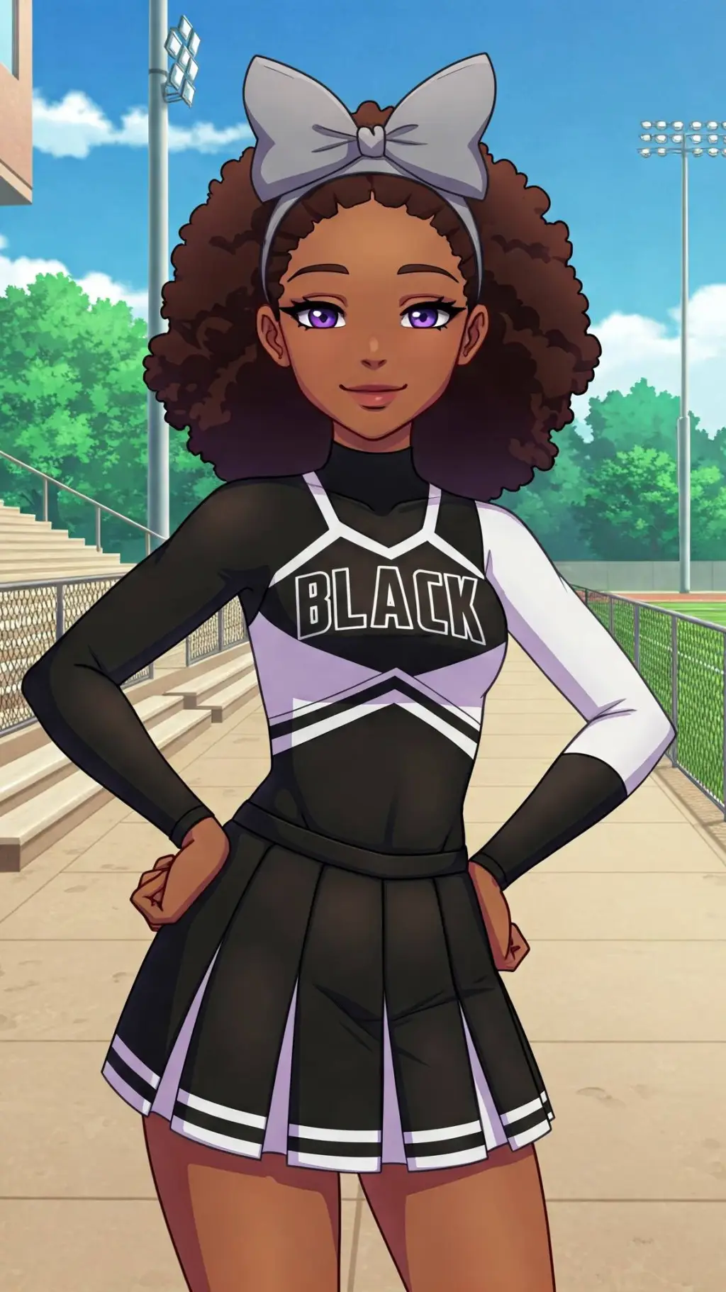 ai character: black cheerleader  background