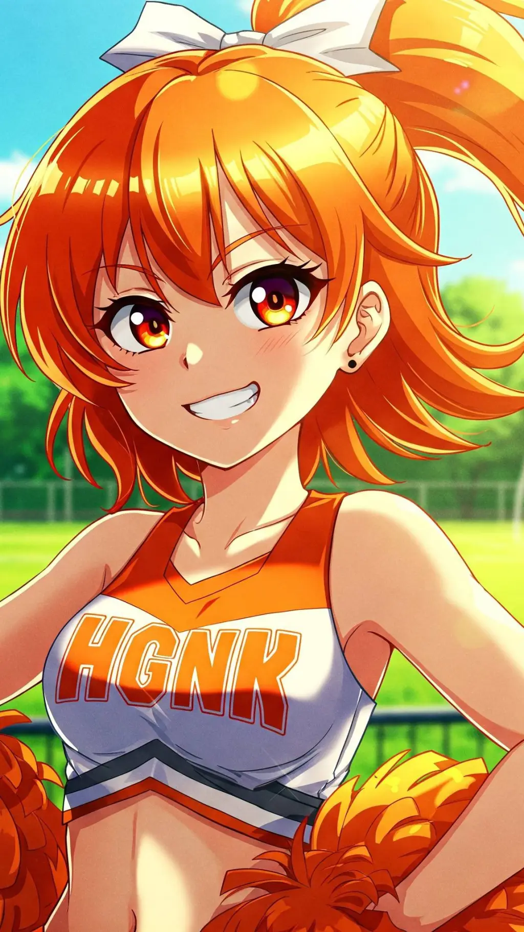 ai character: Orange cheerleader background